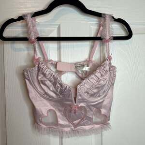 For Love & Lemons Pink Heart Embellished Satin Bralette